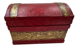 Paper Mache Box Red Gold Grape Motif  7.5” L  4.5 W  5.5" H  “EXCELLENT!” - Picture 1 of 8
