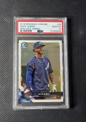 Camiseta deportiva Bowman Chrome Practice 2018 Ozzie Albies novato #92 PSA 10 SP rara Foto 1 de 2
