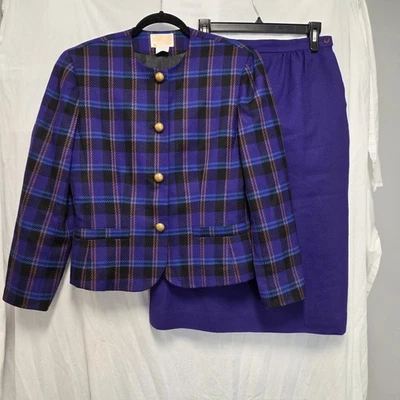Blazer Pendleton de Colección Púrpura Negro a Cuadros y Falda Púrpura Sólida Desajuste Talla 8 y 10 Foto 1 de 4