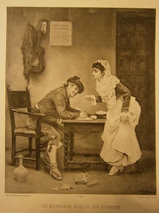 Gravure 19° Ecrivain public en Espagne par Rougeron - Picture 1 of 1