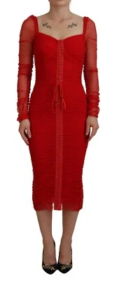 DOLCE & GABBANA Dress Red Mesh Trim Bodycon Sheath Midi IT40/US6/S RRP 4430usd - Image 1 of 4