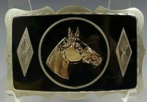 BELT BUCKLE HORSE HEAD WESTERN RODEO NICKEL SILVER VINTAGE VERY CLEAN - Picture 1 of 2