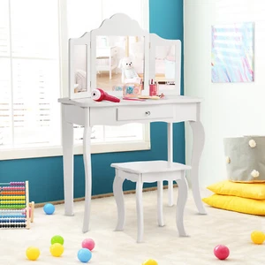 Kids Vanity Table Set Makeup Dressing Table Stool for Girls Birthday Gift White - Picture 1 of 10