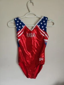 GK Elite Team USA Adult Medium Red Pearlescent Competition Leotard with Spanglez - Picture 1 of 2