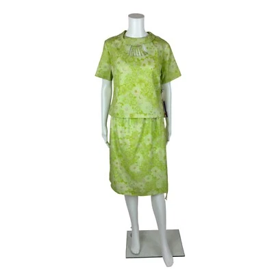Vintage 60s Floral Outfit Women's XL Deadstock Green 2 Piece Matching Skirt Set - Image 1 of 4