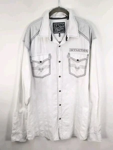 Affliction Black Premium Shirt Mens 2XL Pearl Snap White Embroidered Athletic - Picture 1 of 13