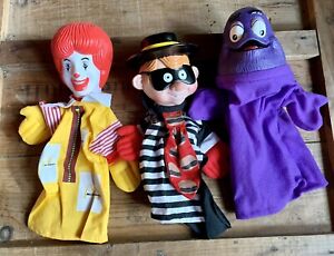3 Vintage 1993 McDonald's Hand Puppets Ronald McDonald, Hamburglar, & Grimace