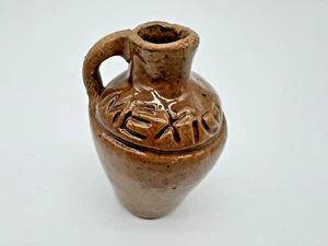 Vtg Mexico Handmade Miniature Clay Pottery Souvenir Brown Jug Handle Glazed 2.5" - Picture 1 of 12