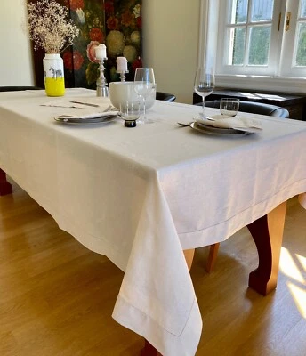 Deluxe French Linen Tablecloth Dining Set Embroidery 160x240cm 160x290cm Beige  - Image 1 of 4