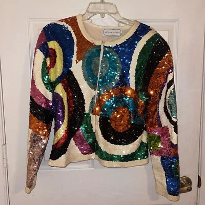 Vtg ADRIENNE VITTADINI Psychedelic Jeweled Beaded Trophy Statement Jacket Blazer - Image 1 of 4