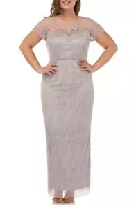 JS COLLECTIONS Plus Size 14W Silver Beaded Illusion Yoke Column Gown NWT $450 - Picture 1 of 5