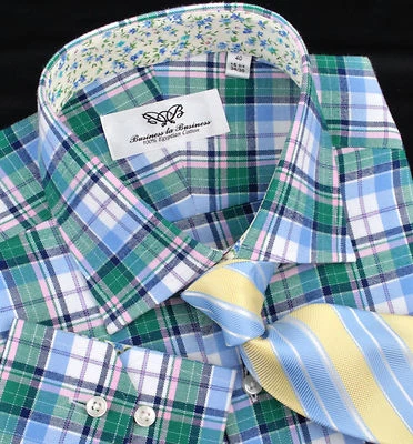 Camisa de vestir verde formal y de negocios a cuadros verde franela a cuadros para hombre Foto 1 de 4