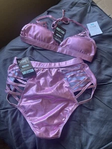 Small Womens Metallic Pink Rave Outfit/ Swim Suit Never Worn With Tags :) - Picture 1 of 3