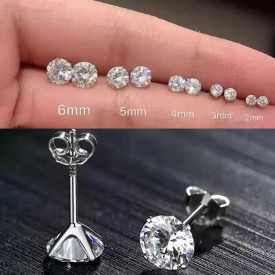 Pair Genuine 925 Sterling Silver Cubic Zirconia Stud Earrings Small Round CZ UK - Image 1 of 2