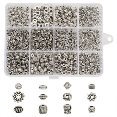 600Pcs Antique Silver Spacer Beads Tibetan Metal Barrel Tube Bicone Bead Spacer - Image 1 of 4