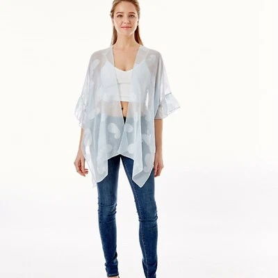 Chaqueta kimono para mujer azul claro transparente estampado cachemir mangas con volantes talla única Foto 1 de 4