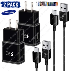 2PACK Adaptive Fast Charger Block USB C Cable For Samsung Galaxy S22 S21 S20 S10 - Picture 1 of 15