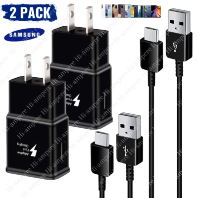 2PACK Adaptive Fast Charger Block USB C Cable For Samsung Galaxy S22 S21 S20 S10 - Image 1 of 4
