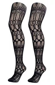 Lacy Patterned Fashion Tights S/M & M/L Black - Picture 1 of 3