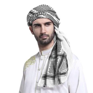 Men Arab Kafiya Keffiyeh Arabic Muslim Head Wrap Scarf Shemagh Turban Headwear - Picture 1 of 6