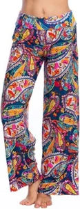 Trina Turk Roll Top Swim Cover-up Wide Straight Leg Bright Paisley Pants Small - Picture 1 of 13