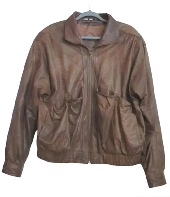 复古 Chia 皮革夹克男式大号棕色口袋坚固时尚  — 第 1/4 张图片