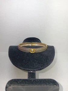 Vtg 925 Sterling Silver, CZ & Gold Thailand Stretch Panel Bracelet Marked 18 gr - Picture 1 of 5