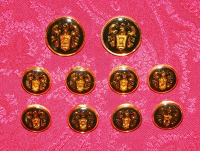 JUEGO DE BOTONES BLAZER DE REPUESTO ESMALTE NEGRO ESCUDO HERÁLDICO TONO DORADO ESTILO VINTAGE Foto 1 de 4