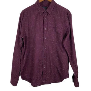 Club Monaco Herren Hemd mit Knopfleiste Größe Large Burgunderrot Fleck Sprenkel Twill - Bild 1 von 13