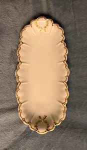 Haviland Limoges China ~ Gold Pattern Platter 12" x 5 1/2" Scalloped Edges - Picture 1 of 5