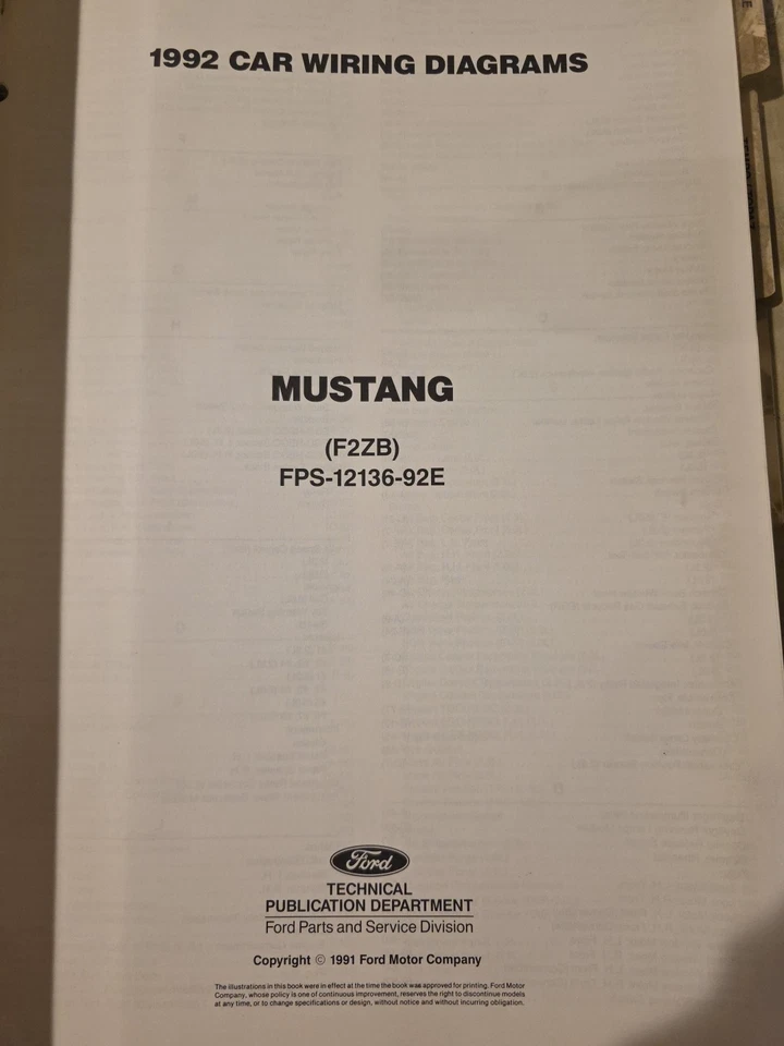 1992 Ford Mustang Electrical Wiring Diagrams Schematics Factory OEM - Image 1 of 1