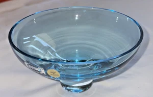 KROSNO Blue Clear Footed Bowl Candy Nut Dish MCM Made in Poland SPOLKA AKCY JNA - Picture 1 of 7