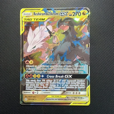 Reshiram & Zekrom GX Holo Card 157/236 Sm-Cosmic Eclipse NM/M Condition - Image 1 of 2