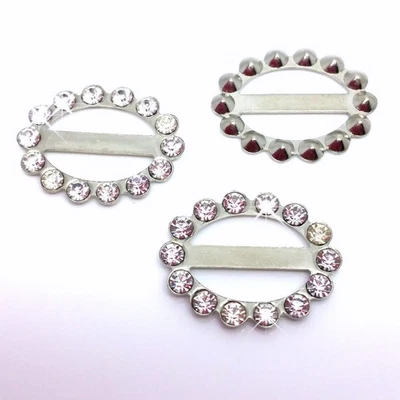 10 Stück Strass Deko Design Schnallen | 25 x 20 mm | Durchzug 15mm | silberfarbe - Bild 1 von 3