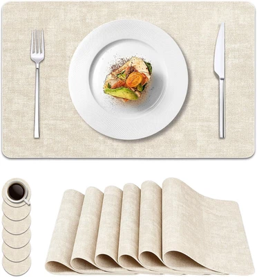 Vinyl Placemats Set of 6, Faux Leather Waterproof and Heat Resistant Place Mats, - Image 1 of 4