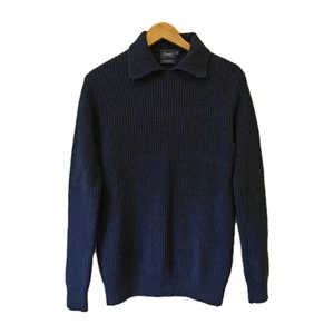 Drake's Navy Alpaca Lambswool Ribbed Integral Collar Sweater, Men's Small - $575 - Picture 1 of 15