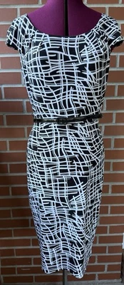 Vestido cinturón geométrico funda negro blanco DAVID MEISTER para mujer talla 6 usado en excelente estado Foto 1 de 4