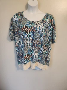 Top Hippie Boho Francés Lavandería Geométrico Blanco Crochet Borde Hombro Frío 2X - Imagen 1 de 7