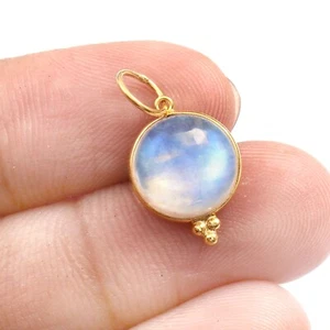 Rainbow Moonstone Gold Charm -18k Solid Gold Handmade charm for Necklace R040 - Picture 1 of 2