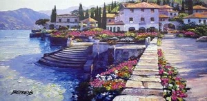Howard Behrens Steps of Villa Carlotta 36" X 18" Emb Giclee Hand Signed Lim Edit - Picture 1 of 1