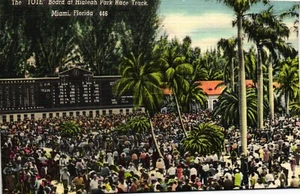 Leinen Postkarte, Hialeah Park 1950, The Crowd the Tote Board - Bild 1 von 2