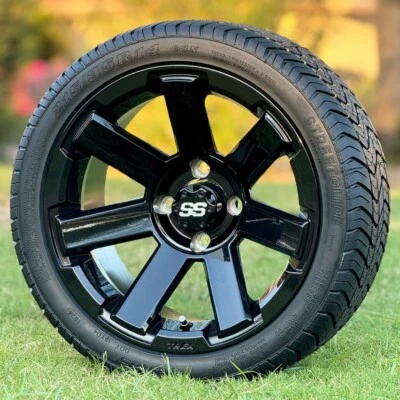 Rueda negra brillante TREX 14" ATLAS y neumático radial Low Pro DOT de 215/35-14" - Juego de 4 Foto 1 de 4