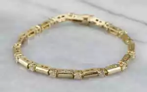 2CT Round Lab Created Diamond Wedding Bar Link Bracelet 14K Yellow Gold Plated - Picture 1 of 10