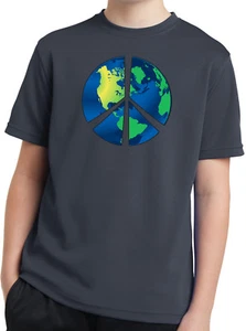 Buy Cool Shirts Kids Peace Sign T-shirt Blue Earth Youth Moisture Wicking Tee - Picture 1 of 8