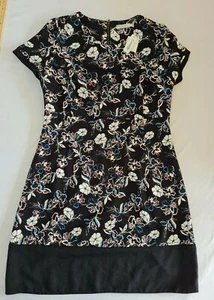Ladies Dress George Size 12 Short Sleeve Zip Back Black Mix 7686 - Picture 1 of 12