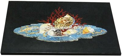 Marble Coffee Mosaic Table Top Rare Gemstone Inlaid Marquetry Arts Decor H2982 - Image 1 of 4