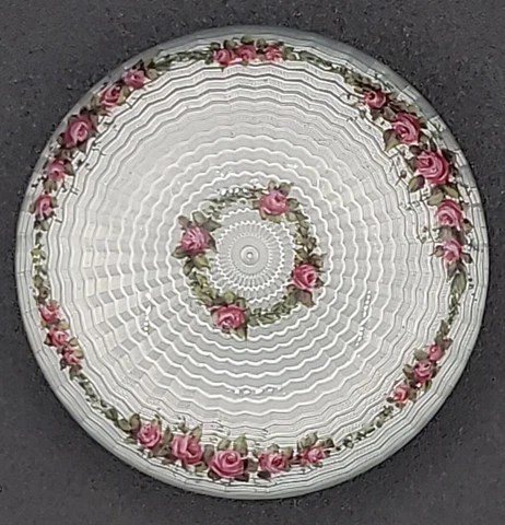 English Sterling Silver Guilloche Enamel Hand Painted Roses Box Gold Gilt London Cover