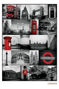 LONDON POSTER SEHENSWÜRDIGKEITEN COLLAGE SIGHTSEEINGS BIG BEN TOWER BRIDGE - Picture 1 of 1