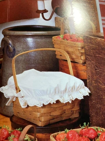 Longaberger SINGLE HANDLE 12x12 CAKE PIE TOPPER Muslin & Lace Liner RARE Vintage Cover