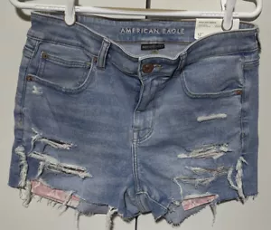 AMERICAN EAGLE Jean Shorts Sz 12 31W Hi-Rise Shortie Stretch Distressed Womens - Picture 1 of 2